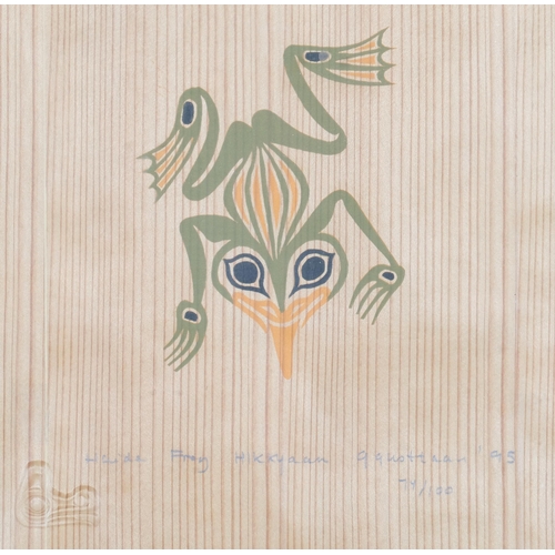 27 - Bill Reid (1920 - 1998), Haida Frog, 1995, silkscreen print on bark paper, no. 74/100, titled in pen... 