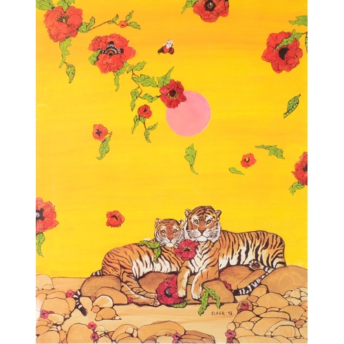 32 - Fleur Cowles (1908 - 2009), Siberian tigers, colour print, signed in pencil, image 71cm x 56cm, over... 