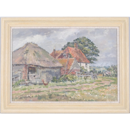 4 - Vincent Lines RWS (1909 - 1968), Lunsford Farm, Pett Village scene, oil on board, 31cm x 46cm, frame... 