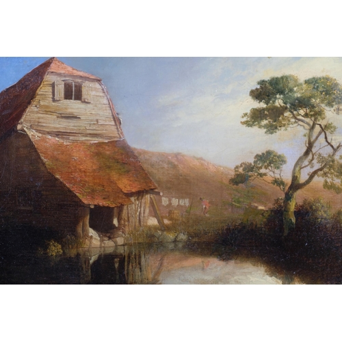 46 - Edmond Gill, farm scene near Tunbridge Wells, oil on canvas, 31cm x 44cm, framed