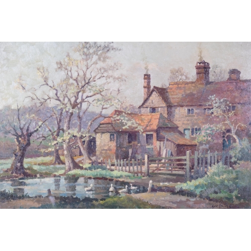 50 - George Ayling (1887 - 1960), a Surrey farmhouse, oil on board, 53cm x 75cm, framed and glazed