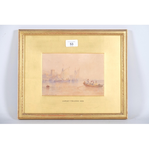 53 - Copley Fielding, estuary scene, 1831, watercolour, 13cm x 20cm, framed