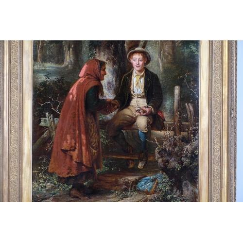 54 - Alfred Fowler Patten RBA (1829 - 1894), The Fortune Teller, oil on canvas, 75cm x 63cm, framed