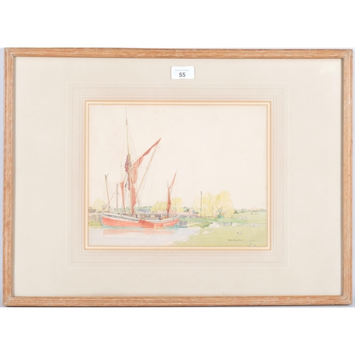 55 - Henry Rushbury (1889 - 1968), boatyard scene, 191
4, watercolour, 24cm x 30cm, framed