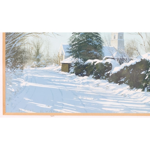 59 - Paul Evans, Thornham Magna Church in winter, gouache, 12cm x 16cm, framed