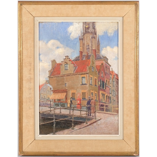 60 - Continental buildings by the canal, early 20th century oil on wood panel, unsigned, 33cm x 24cm, fra... 