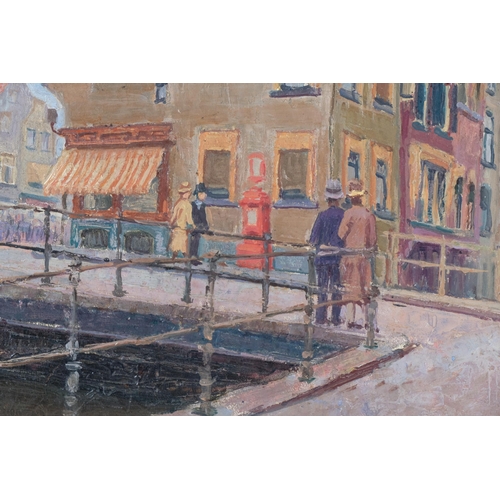 60 - Continental buildings by the canal, early 20th century oil on wood panel, unsigned, 33cm x 24cm, fra... 