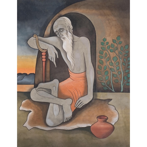 62 - 20th century Indian School, seated figure, watercolour, 28cm x 22cm, framed