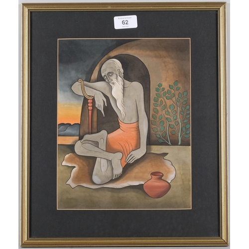 62 - 20th century Indian School, seated figure, watercolour, 28cm x 22cm, framed