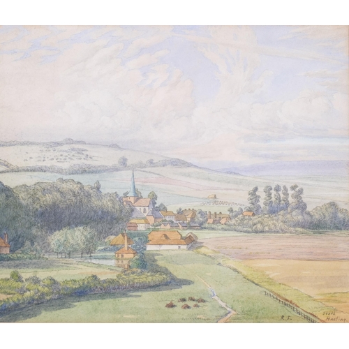 63 - Randolph Schwabe (1885 - 1948), South Harting, watercolour, 25cm x 30cm, framed, provenance: Borne F... 