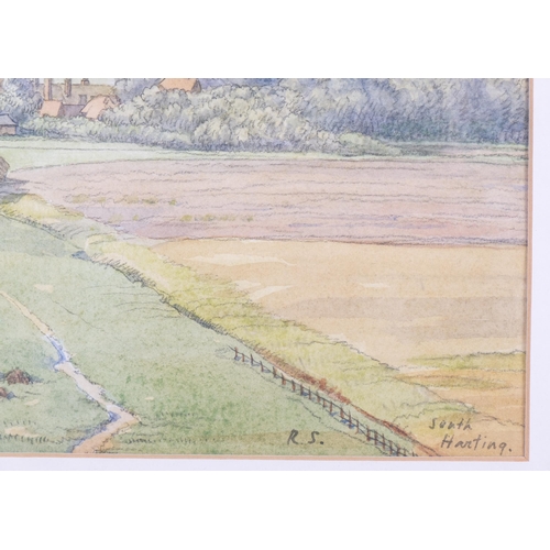 63 - Randolph Schwabe (1885 - 1948), South Harting, watercolour, 25cm x 30cm, framed, provenance: Borne F... 