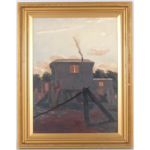 66 - Archie Griffiths (1902 - 1971), gypsy encampment, oil on board, 54cm x 39cm, framed