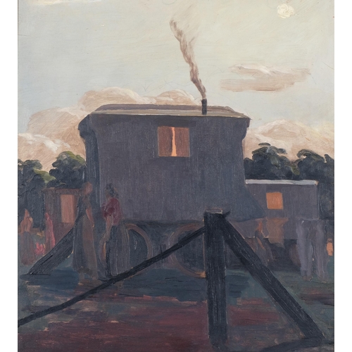 66 - Archie Griffiths (1902 - 1971), gypsy encampment, oil on board, 54cm x 39cm, framed