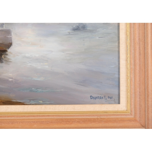 69 - Katya Gridneva (born 1965), boats, oil on board, 1994, 24cm x 29cm, framed