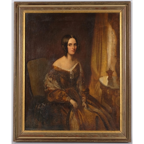 73 - Portrait of a woman, 19th century oil on canvas, unsigned, 53cm x 43cm, framed