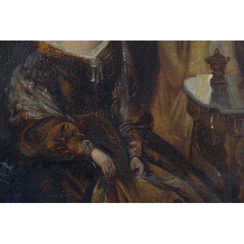 73 - Portrait of a woman, 19th century oil on canvas, unsigned, 53cm x 43cm, framed