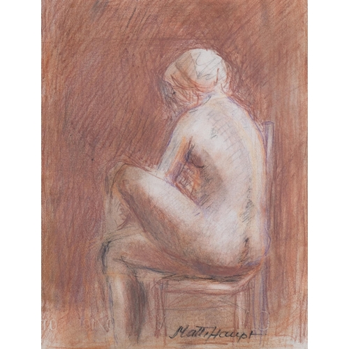 78 - Matti Haupt, seated figure, sanguine chalk drawing, 34cm x 25cm, framed