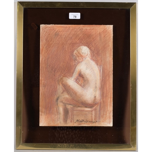 78 - Matti Haupt, seated figure, sanguine chalk drawing, 34cm x 25cm, framed