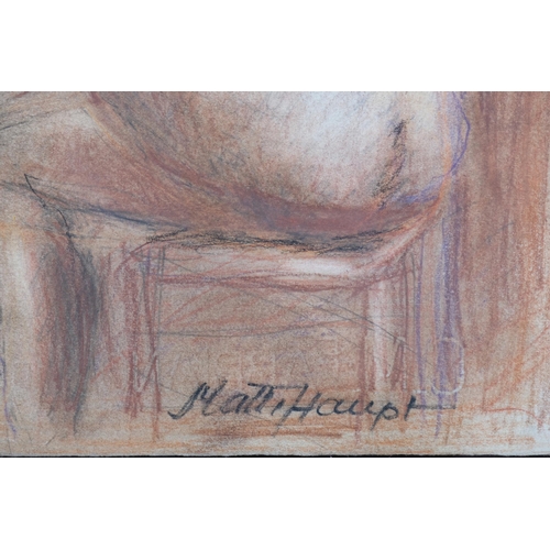 78 - Matti Haupt, seated figure, sanguine chalk drawing, 34cm x 25cm, framed