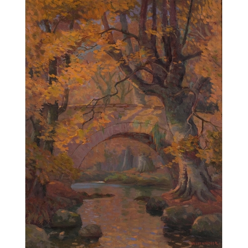 80 - William Cadwalader (active 1905 - 1911), autumnal woodland scene, oil on board, 40cm x 32cm, framed