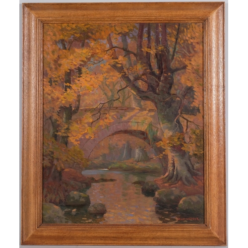 80 - William Cadwalader (active 1905 - 1911), autumnal woodland scene, oil on board, 40cm x 32cm, framed