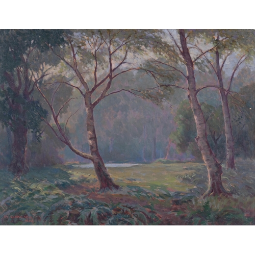 81 - William Cadwalader (active 1905 - 1911), a woodland clearing, oil on board, 1950, 36cm x 47cm, frame... 