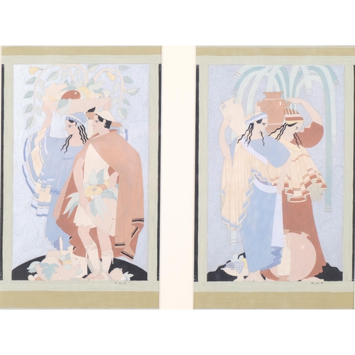 84 - Meredith Hawes RWS (born 1905), designs for panels in a Bournemouth restaurant, gouache and silver p... 