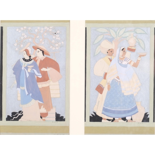 84 - Meredith Hawes RWS (born 1905), designs for panels in a Bournemouth restaurant, gouache and silver p... 