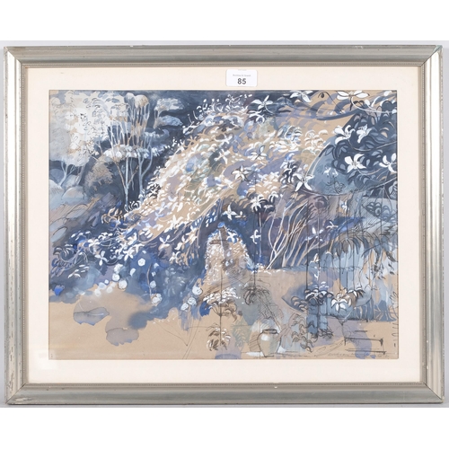 85 - Audrey Macleod, garden by night, watercolour, 1982, 33cm x 43cm, framed