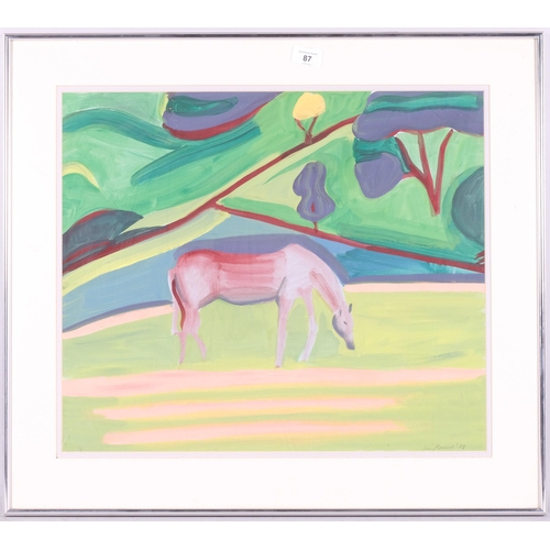 87 - Lucy Macleod, horse in a field, 1989, watercolour, 45cm x 52cm, framed