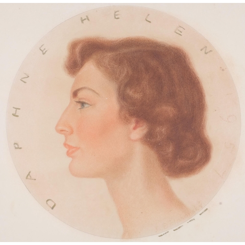 88 - J Belohorsky, circular Post-War Period portrait of a woman, coloured pastels dated 1957, image 37cm ... 