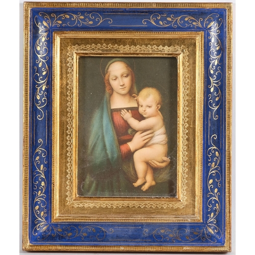 90 - After Raphael, La Madonna Del Granduca, colour lithograph, circa 1880, in ornate blue and gilt frame... 