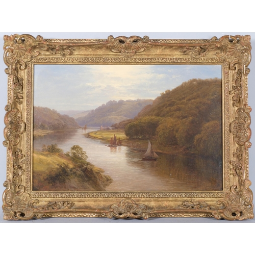 93 - George Cole (1810 - 1883), extensive river landscape, 1876, oil on wood panel, 32cm x 47cm, framed