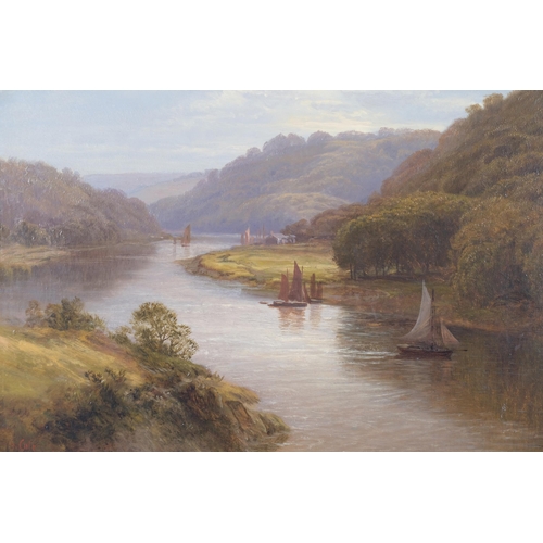 93 - George Cole (1810 - 1883), extensive river landscape, 1876, oil on wood panel, 32cm x 47cm, framed