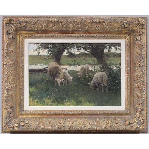 94 - William Steelink (Dutch, born 1856), sheep beside stream, oil on canvas, 32cm x 47cm, framed