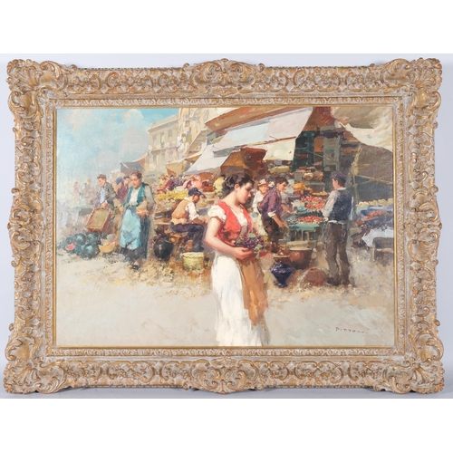 95 - Giuseppe Pitto (1857 - 1928), Italian market scene, oil on canvas, 50cm x 70cm, framed