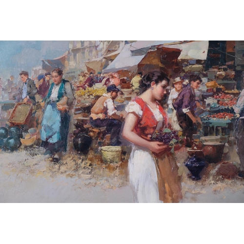 95 - Giuseppe Pitto (1857 - 1928), Italian market scene, oil on canvas, 50cm x 70cm, framed