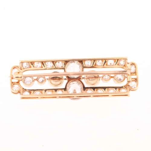 1104 - A Belle Epoque Edwardian natural pearl and diamond brooch, set with 5.5mm and 5.3mm button pearls se... 