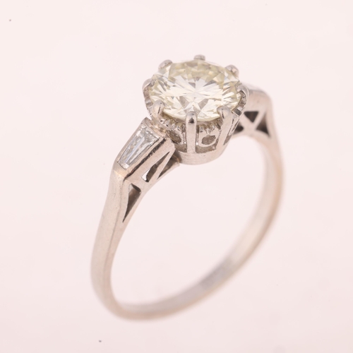 1106 - An Art Deco platinum 1.45ct single stone diamond ring, 8-claw set with a modern round brilliant-cut ... 