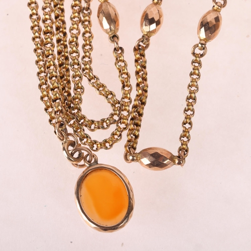 1119 - An Antique 9ct rose gold sautoir necklace and bracelet set, belcher links with pineapple spacer link... 