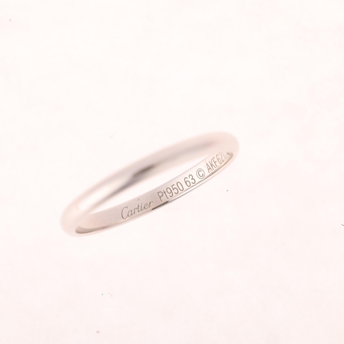 1125 - CARTIER - a platinum 1895 wedding band ring, ref. CRB4012563, signed Cartier, serial no. AKF621, ban... 