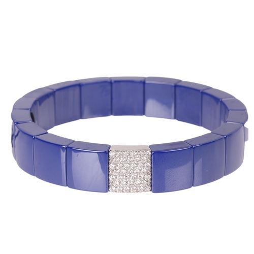 1131 - ROBERTO DEMEGLIO - a High-Tech blue ceramic diamond 'Domino' expanding bracelet, the 18ct white gold... 