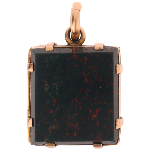 1137 - An Antique 9ct rose gold hardstone double-sided locket pendant, set with bloodstone and carnelian, u... 