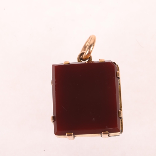 1137 - An Antique 9ct rose gold hardstone double-sided locket pendant, set with bloodstone and carnelian, u... 