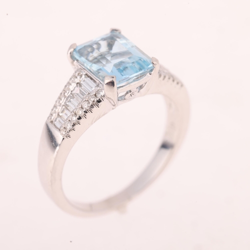 1140 - An Aquamarine and Diamond Ring, set with an octagonal step cut aquamarine of approximately 2.15 cara... 