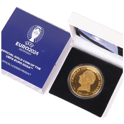 1155 - UEFA Euro 2024 Germany 'Official Henri Delaunay Trophy' one ounce .9999 proof gold coin, Solomon Isl... 