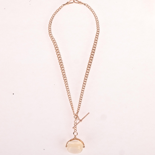 1161 - An Antique 9ct rose gold graduated solid curb link double Albert chain necklace, with 9ct quartz spi... 