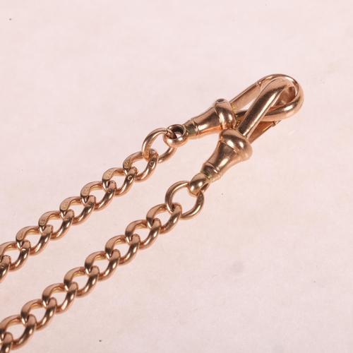 1161 - An Antique 9ct rose gold graduated solid curb link double Albert chain necklace, with 9ct quartz spi... 