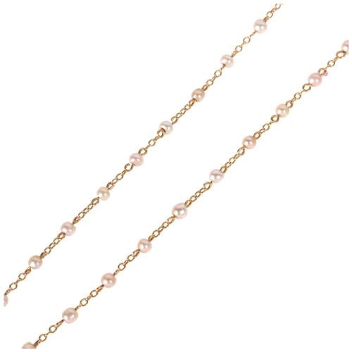 1163 - An Antique 15ct gold pearl spacer link chain necklace, 40cm, 3.1g (clasp A/F)