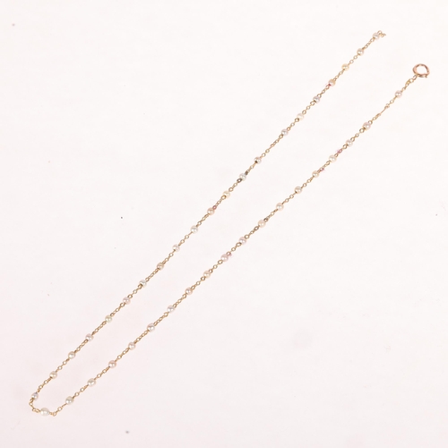 1163 - An Antique 15ct gold pearl spacer link chain necklace, 40cm, 3.1g (clasp A/F)